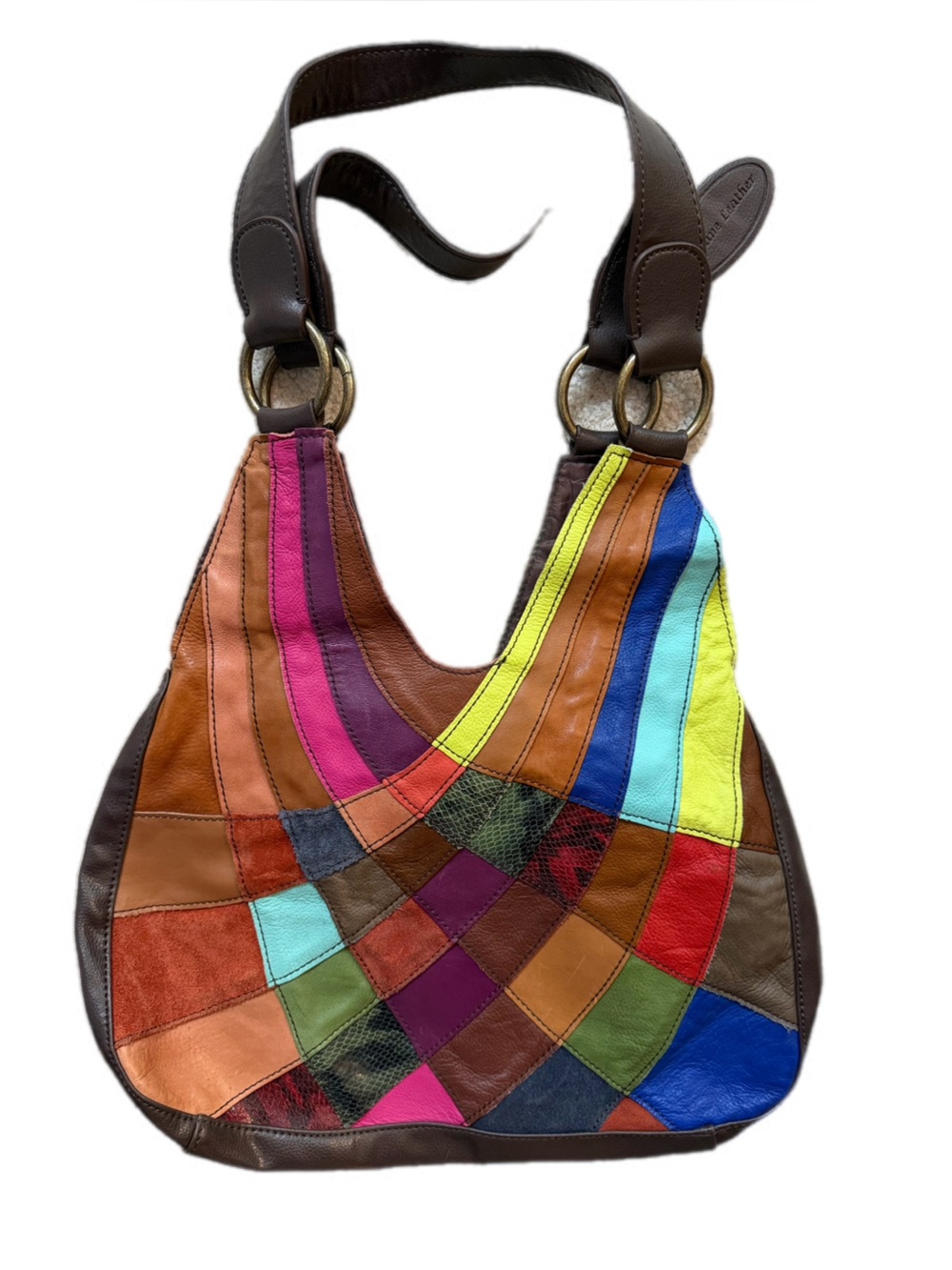 Wilsons Leather Multicolor Genuine Leather Patchwork Hobo Shoulder Boho Purse - Picture 5 of 10